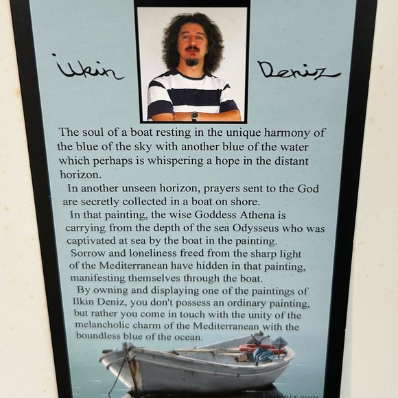 Framed Blue Boat Art Print by Greek Artist Ilkin Deniz. Number 2 of 150. - Picture 8 of 8